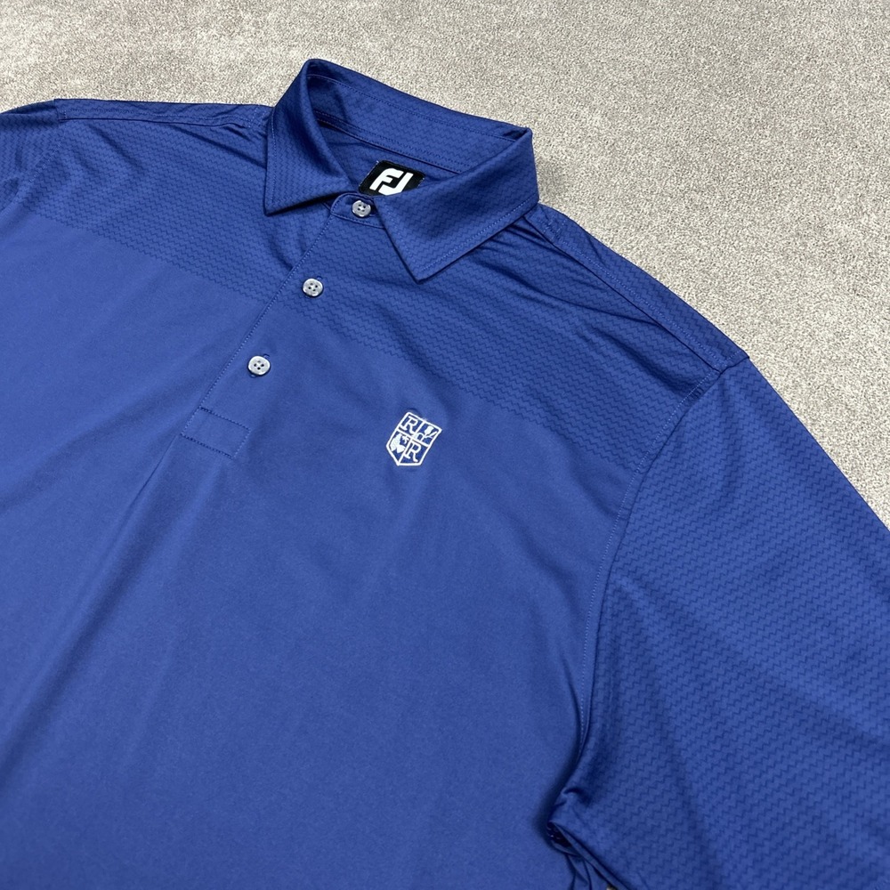 FootJoy FJ Polo Shirt Mens Large Blue Chevron Performance Golf Stretch